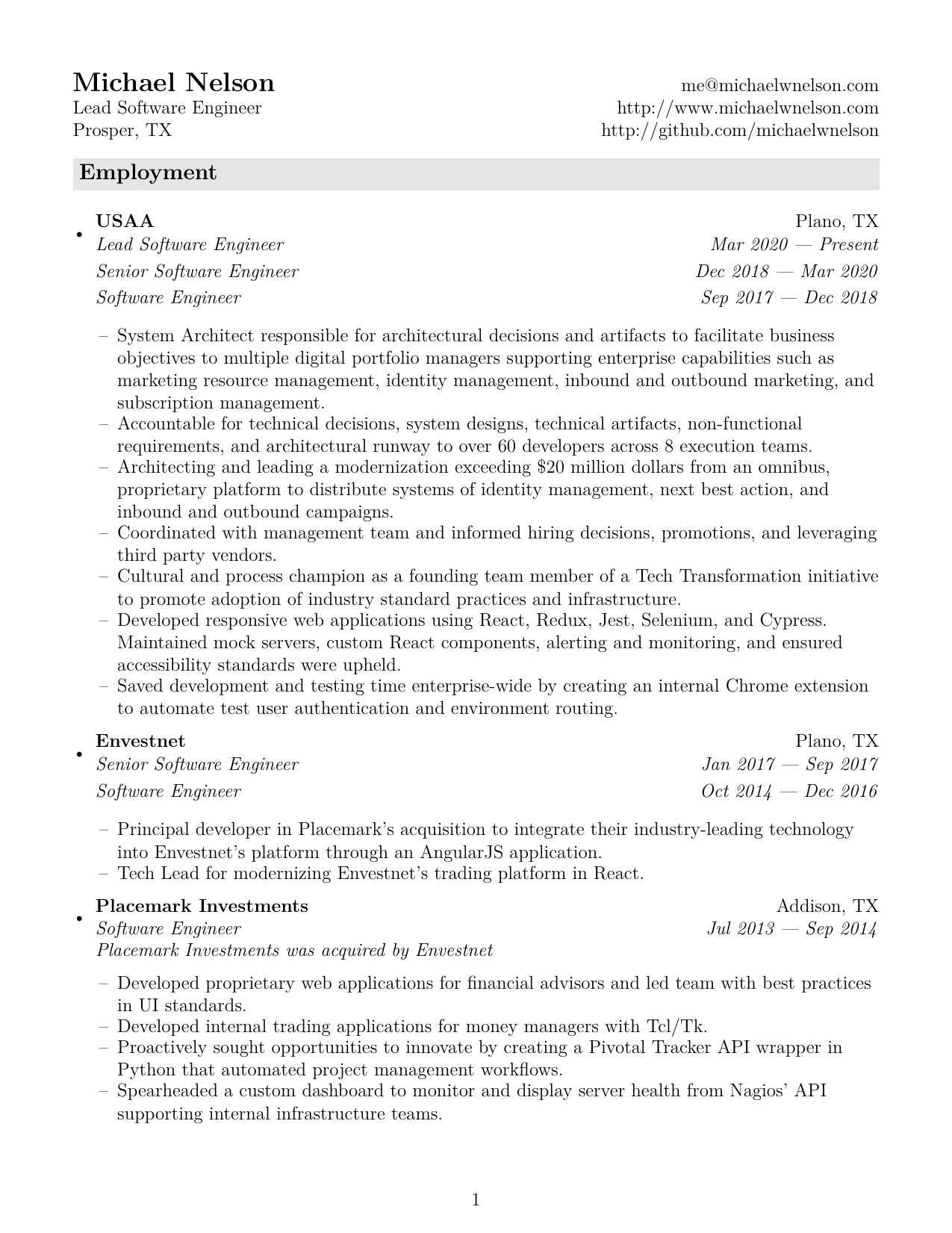 Michael Nelson's Resume